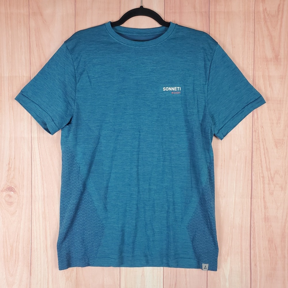Sonneti Sport Performance T Shirt Men Medium Teal Space Dye Relaxed Fit Workout